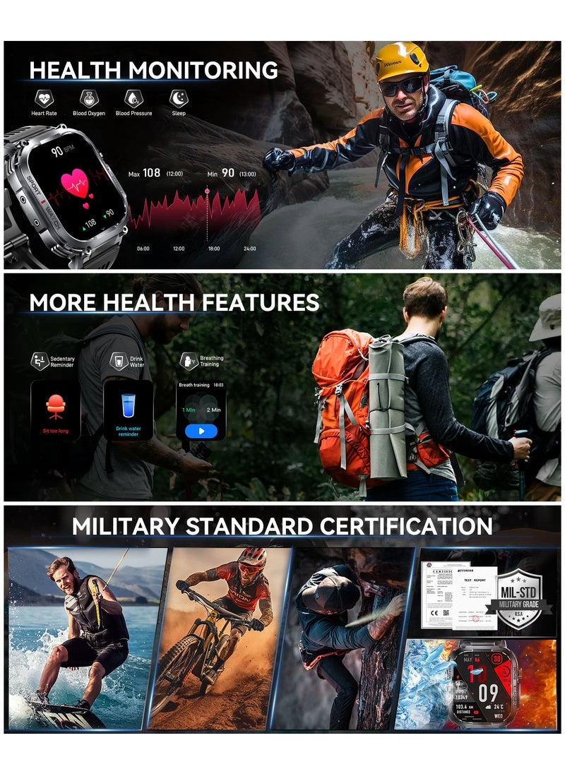 Military Smart Watch for Men 3ATM Waterproof with Call/LED Flashlight 2.02