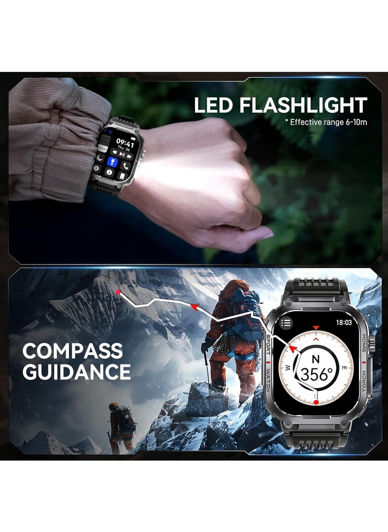 Military Smart Watch for Men 3ATM Waterproof with Call/LED Flashlight 2.02