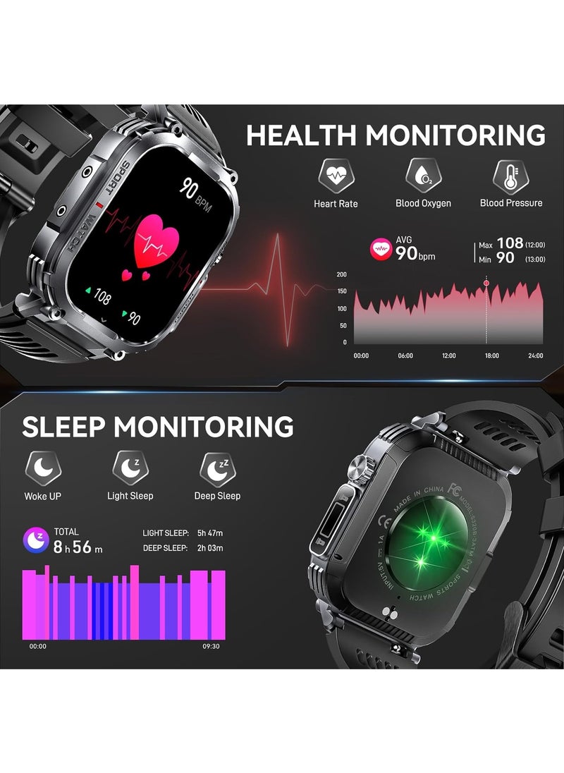 Military Smart Watch for Men 3ATM Waterproof with Call/LED Flashlight 2.02
