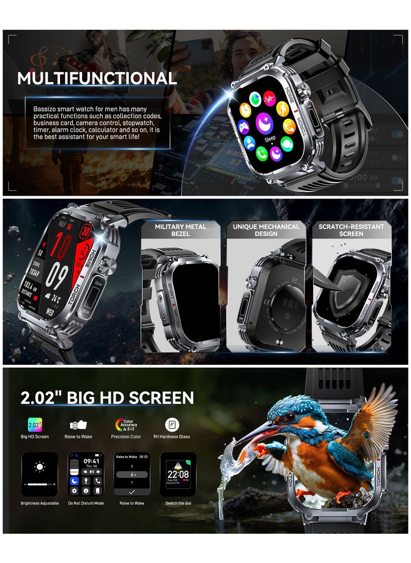 Military Smart Watch for Men 3ATM Waterproof with Call/LED Flashlight 2.02