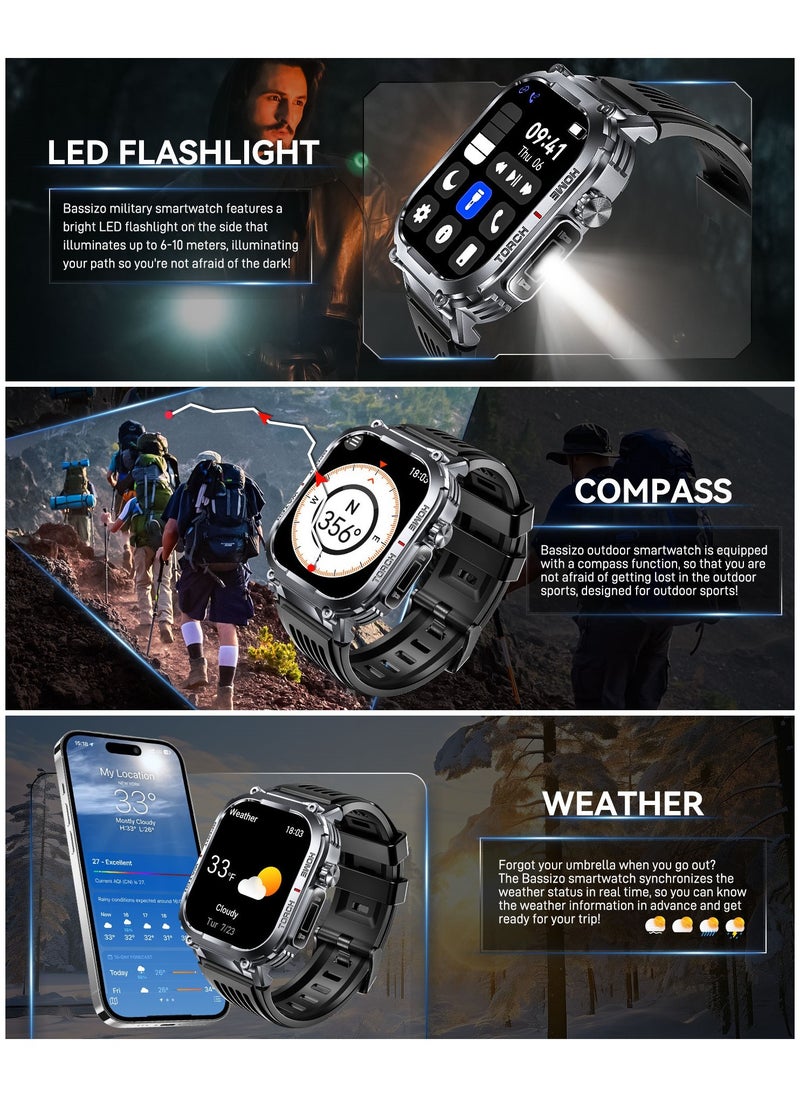 Military Smart Watch for Men 3ATM Waterproof with Call/LED Flashlight 2.02