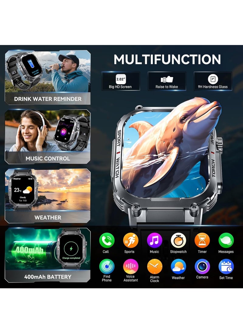 Military Smart Watch for Men 3ATM Waterproof with Call/LED Flashlight 2.02