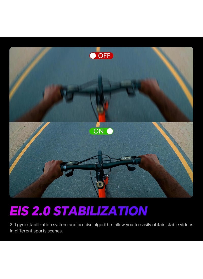 C300 Pocket Camera 4K, 3800mAh Battery 6-Axis Stabilizer Action Camera, Dual-Touch Screen Body Camera, Waterproof, Suitable for Vlogging and Live Streaming, with Helmet Mount Kits, Black