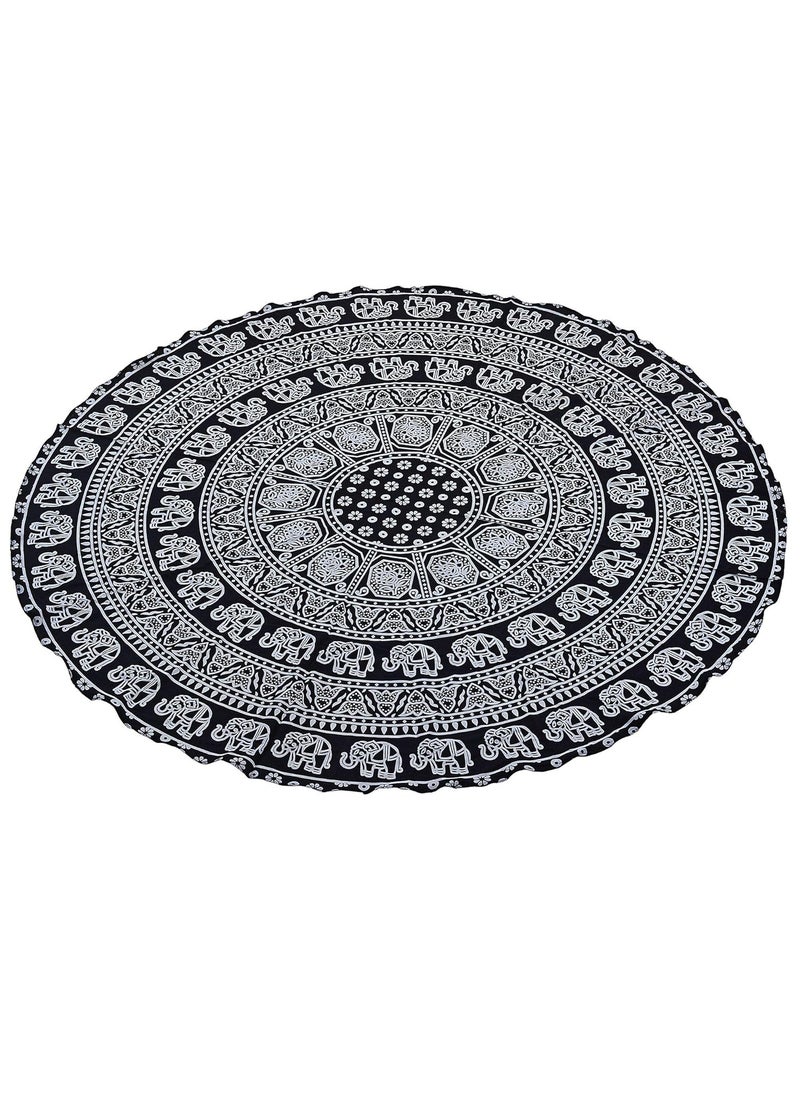 Stylo Culture Indian Round Mandala Throw Towel Black White 72 Cotton Printed Beach Throw Table Cover