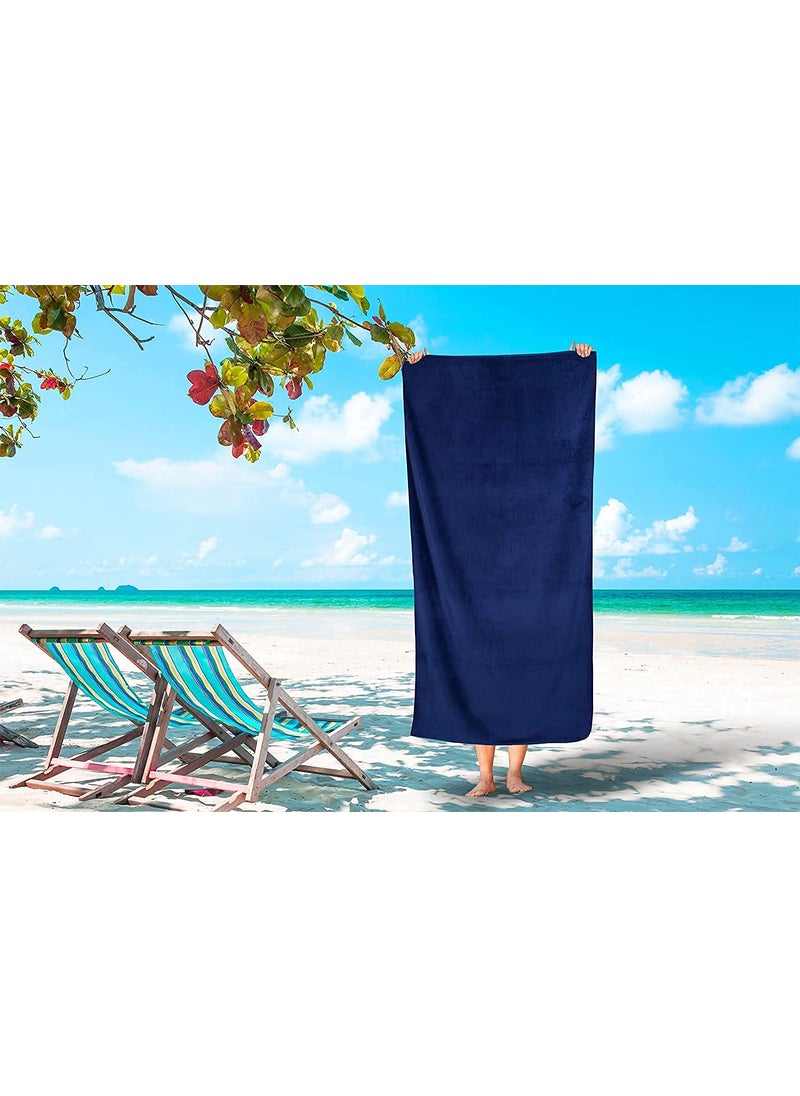 TIQH 600 GSM 100 Zero Twist Cotton Highly Absorbent and Quick Dry Extra Large Soft Beach Towel 36x72 Inches Navy