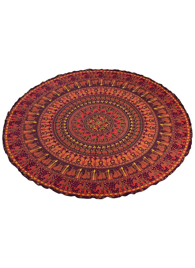 Stylo Culture Ethnic Round Mandala Throw Elephant Maroon Orange 72 Cotton Printed Beach Towel Blanket