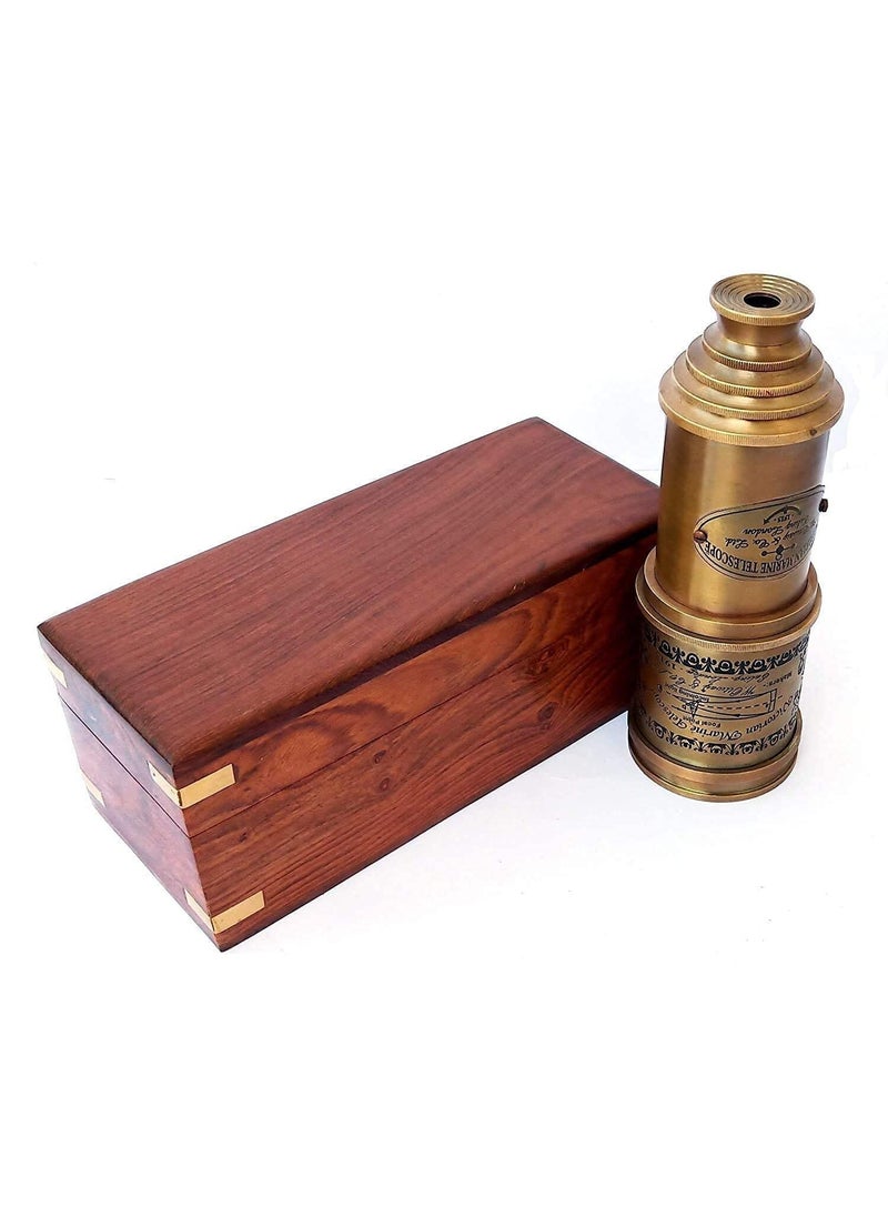 LINE WOOD Handmade 20 inch Brass Handheld Telescope with Wooden Box Working Maritime Nautical Spyglass Victorian 1915 Brown