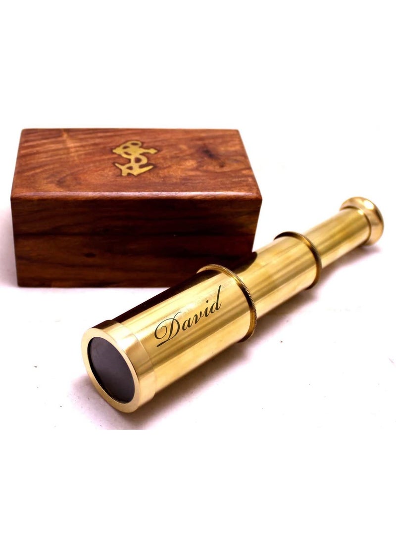 MA SONS Brass Personalized Telescope 6 with Wooden Box
