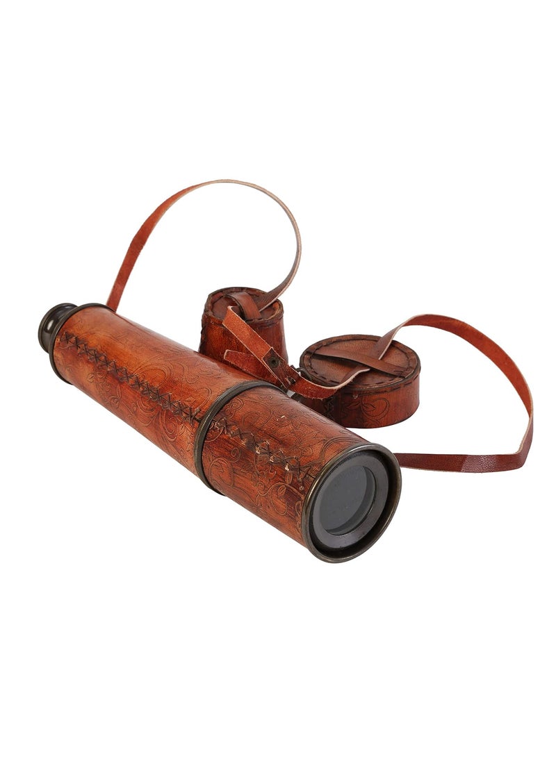 SHOPLYN 24 Ship Captain Brass Handmade Brass Leather Victorian Vintage Brass Spyglass Telescope Antique Cap Belt Handheld Spyglass Scope Great Nautical Collection
