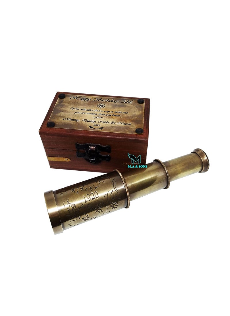 MA SONS Antique 6 Brass Telescope Antique Color with Wood Box Gift Item Customized Available