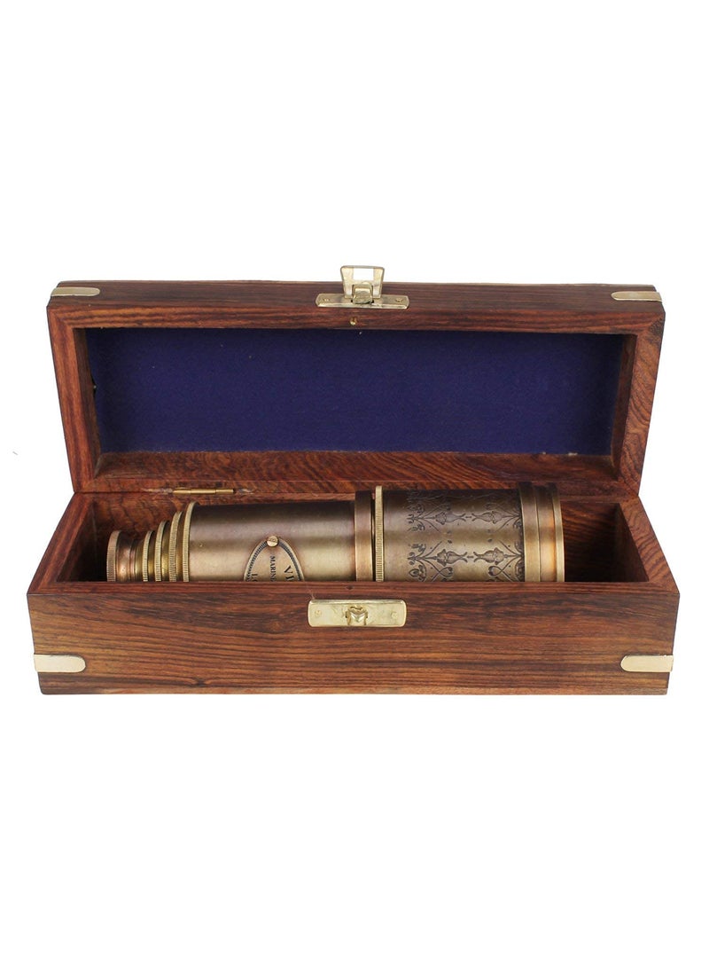 ANTIQUANA Vintage Brass Telescope Victorian 1915 Martine Antique Full Functional with Wooden Gift Box 20 Inch