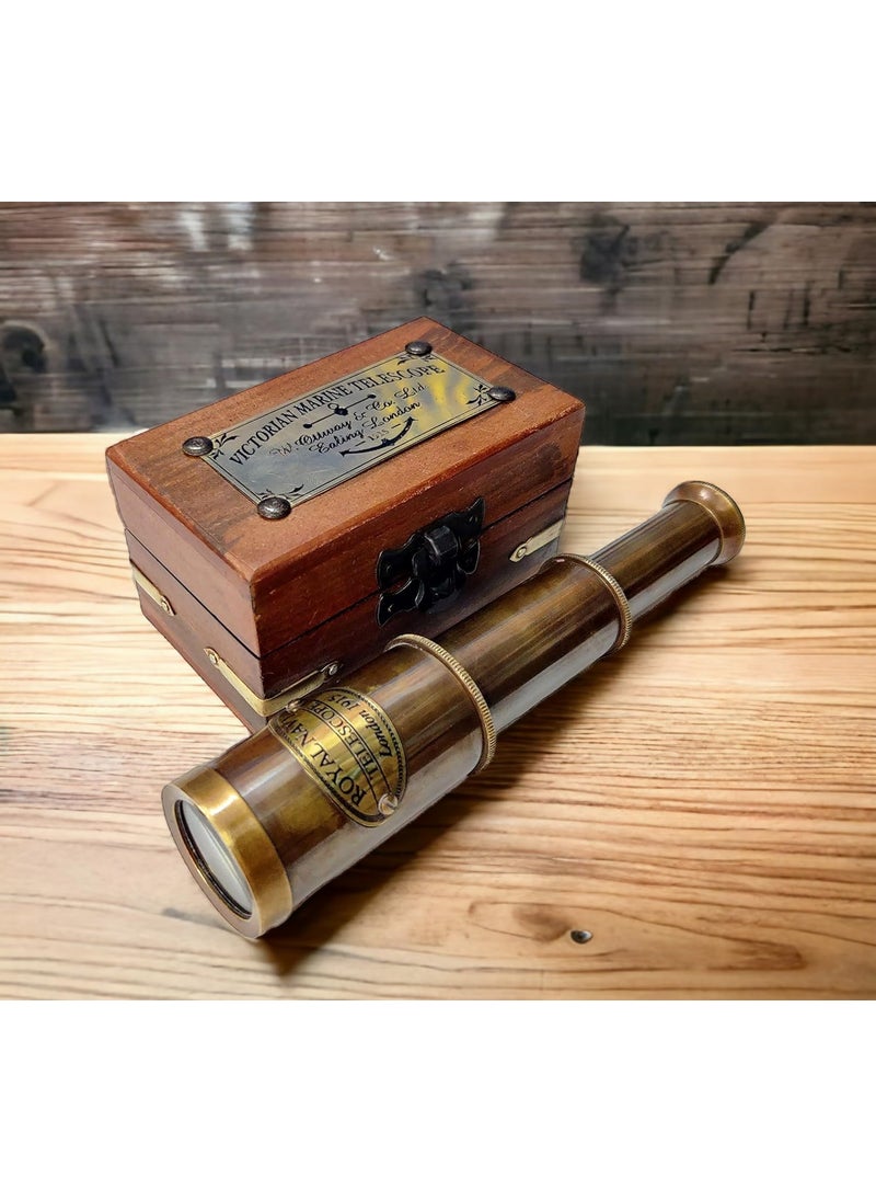 NORVILLE Antique 6 Brass Telescope Mini Brown Color with Wood Box Gift Item Customized Available