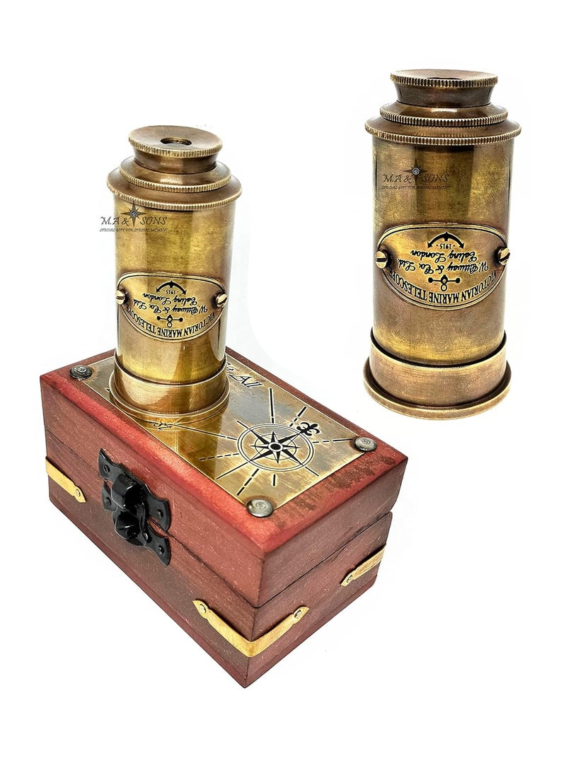 MA SONS Brass Victorian Telescope 65 inch Nautical Wood Box Customized Your Massage On Telescope