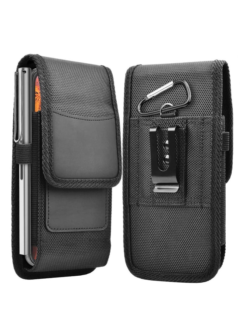 Orayan Nylon Mobile Cell Phone Belt Pouch Holster case Cover with Belt Clip and Loops Card Holder RFID Protection Velcro Flap for Apple iPhone with Slim Case on
