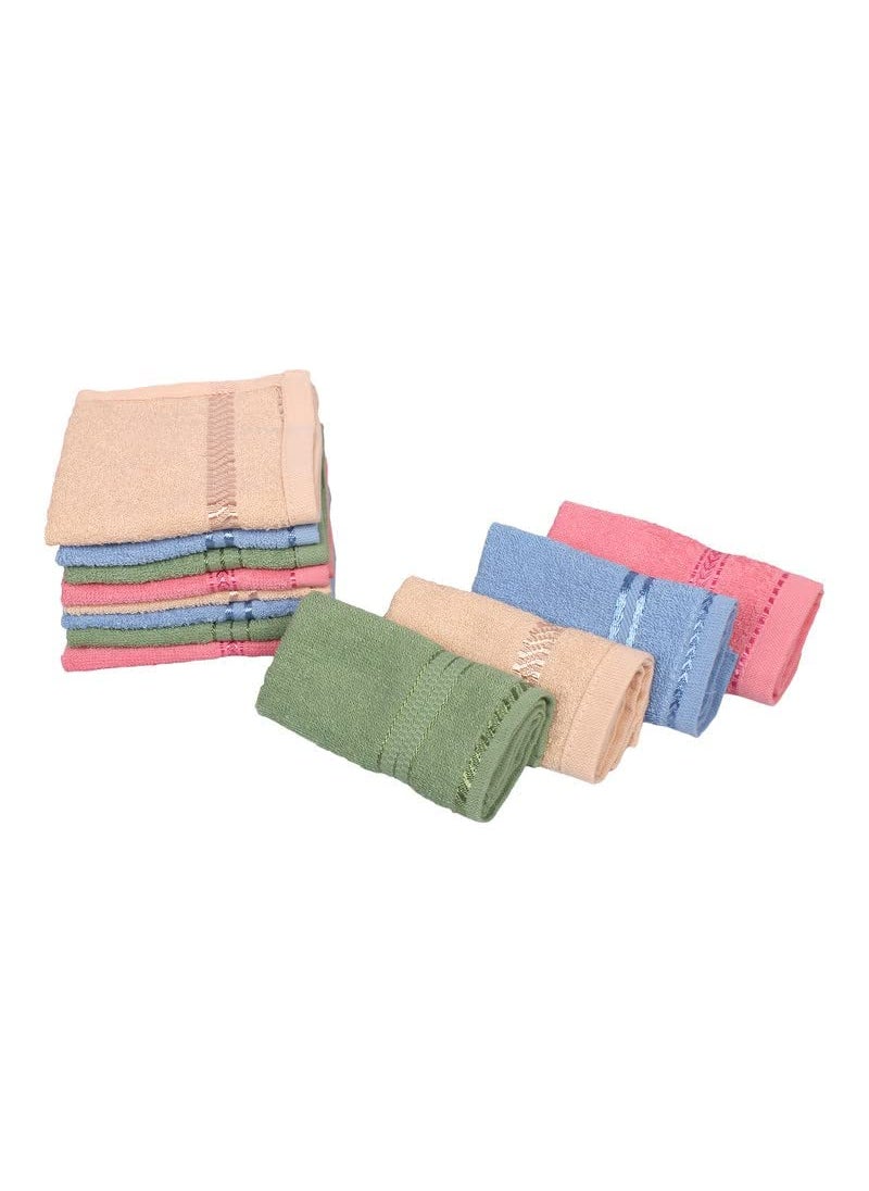 JENNY DENIAL 100 Cotton Soft Absorbent 300 GSM Face Towel Set of 12 pcs Size 27 27Cm Small Multi Color