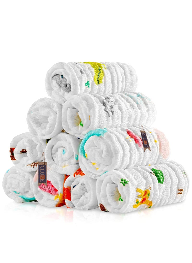 CLUZE Baby Face TowelCotton Handkerchief For Women Six Layered Printed White Newborn BabyRumalHanky for Girls and Kids School Extra Soft And Super Absorbent 25x25CM 8