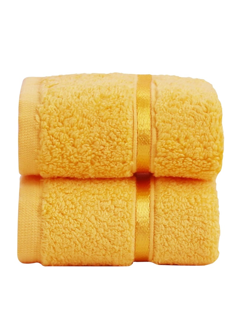 SPREAD SPAIN 100 Cotton Face Towel Roman Face Towel Set of 2 600 GSM Super Absorbent Soft Quick Dry Towels for Gym Sports Travel Suitable for Acne Prone Skin 30x30cm Yellow
