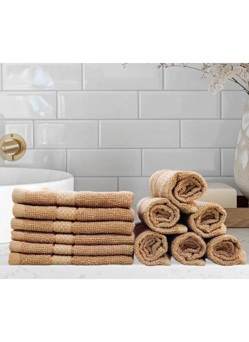 Caslino Small Cotton Face Towels Set of 12 Soft and Absorbent 25 x 25 cm 400 GSM Towel Set for Women Men Dark Beige Pack of 12