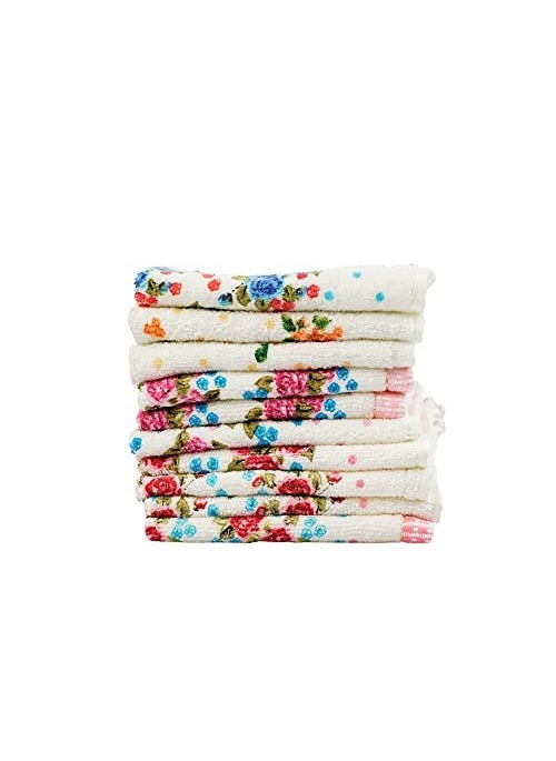 JENNY DENIAL 100 Soft Cotton Velvet Face Towel Womens Ladies Hanky Handkerchief Rumal Hankies Soft Absorbent Size Small Floral Print Pack of 24 Pcs