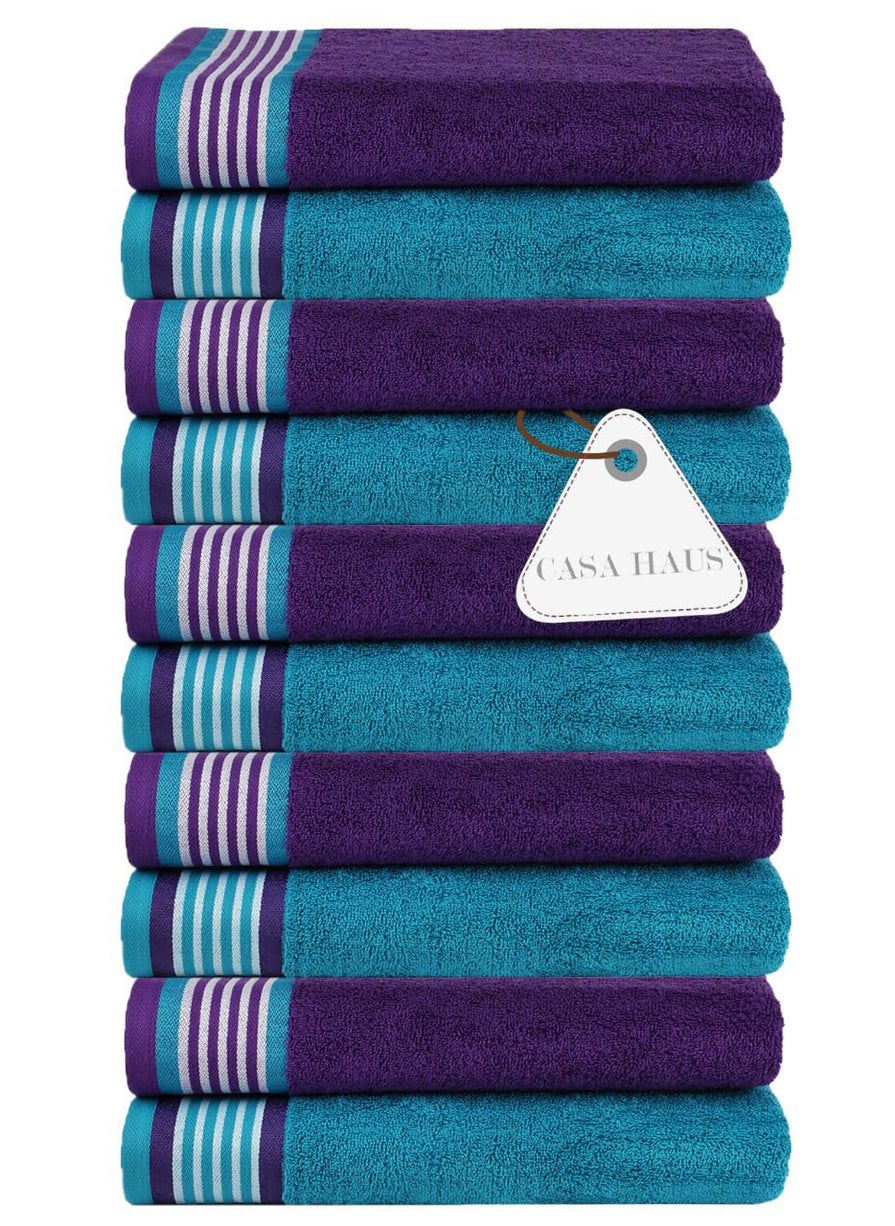 Casa Haus Germany Design He She Super Soft Collection 100 Super Soft Cotton 10 Piece Face Towels Set Size 30 x 30 cm Dark Teal Green Violet Indigo