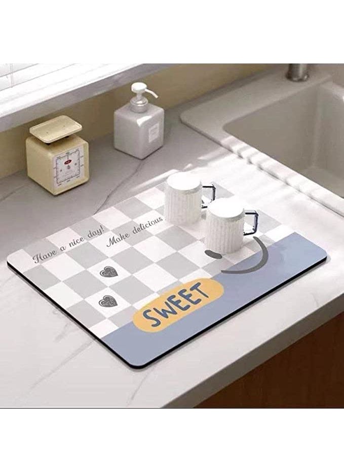 Suicune Draining Mat Super Absorbent Dish Drying Mat Quick Dry Nanofiber Diatomaceous Earth Kitchen Sink Mat AntiSlip Drainer Mat for Kitchen Counter 40 x 30cm