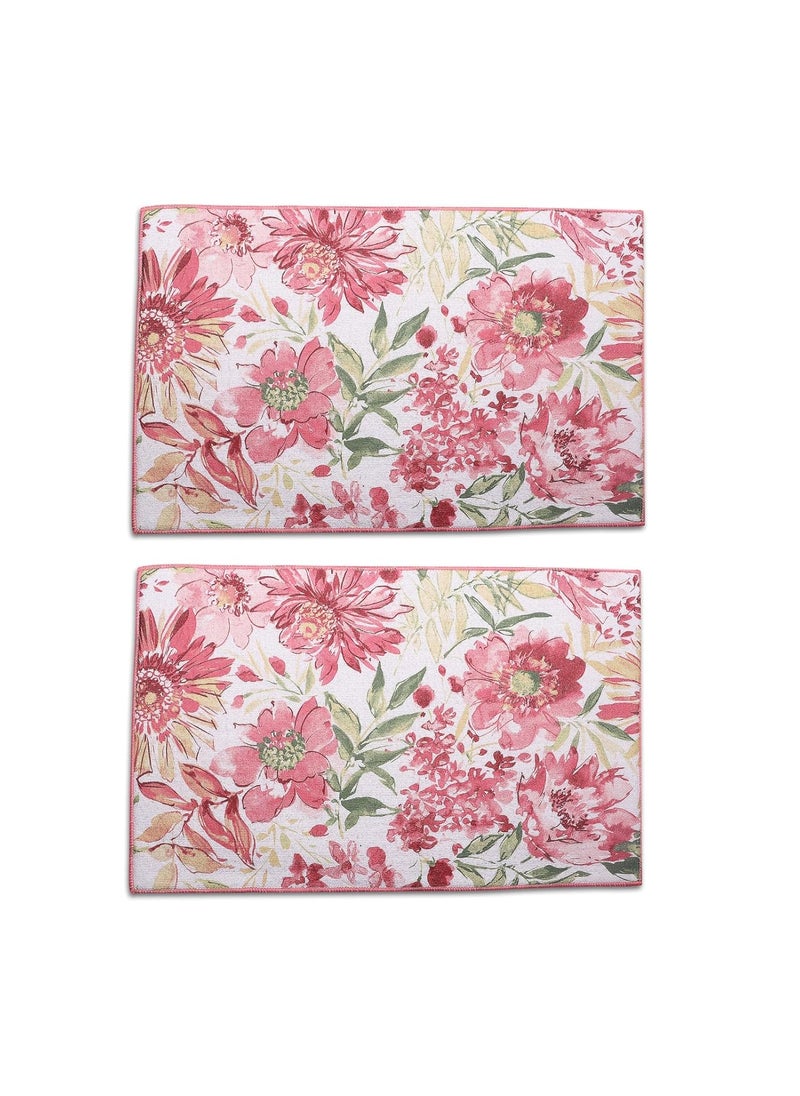 OAN Dish Drying Mat Absorbent Microfiber Countertop Protector Pink Flowers 58x38CM Pack of 2