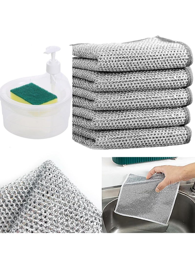 2024 New NonScratch Wire Dishcloth Cleaning ClothSoft Wire Dishwashing Rags Safe for NonStick Cookware Scrubs Cleans for Dishes SinksStove Tops Easy Rinsing Durable with Soap Dispense