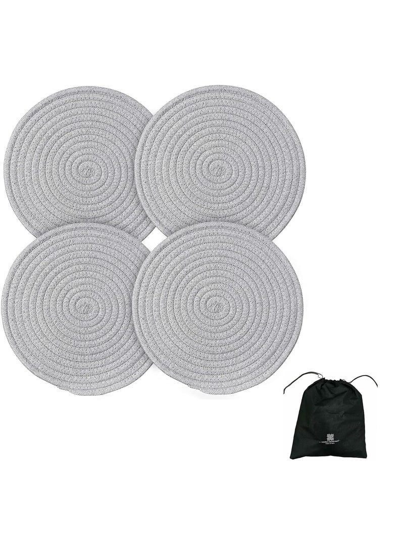 Textile and Beyond Boho Washable Non Slip Round Cotton Water Absorbent Home Office Decor Centre Coffee Dining Table mat Cover Kitchen Runners placemats Cloth for Dish for Living Room Set of 6 pcs 42