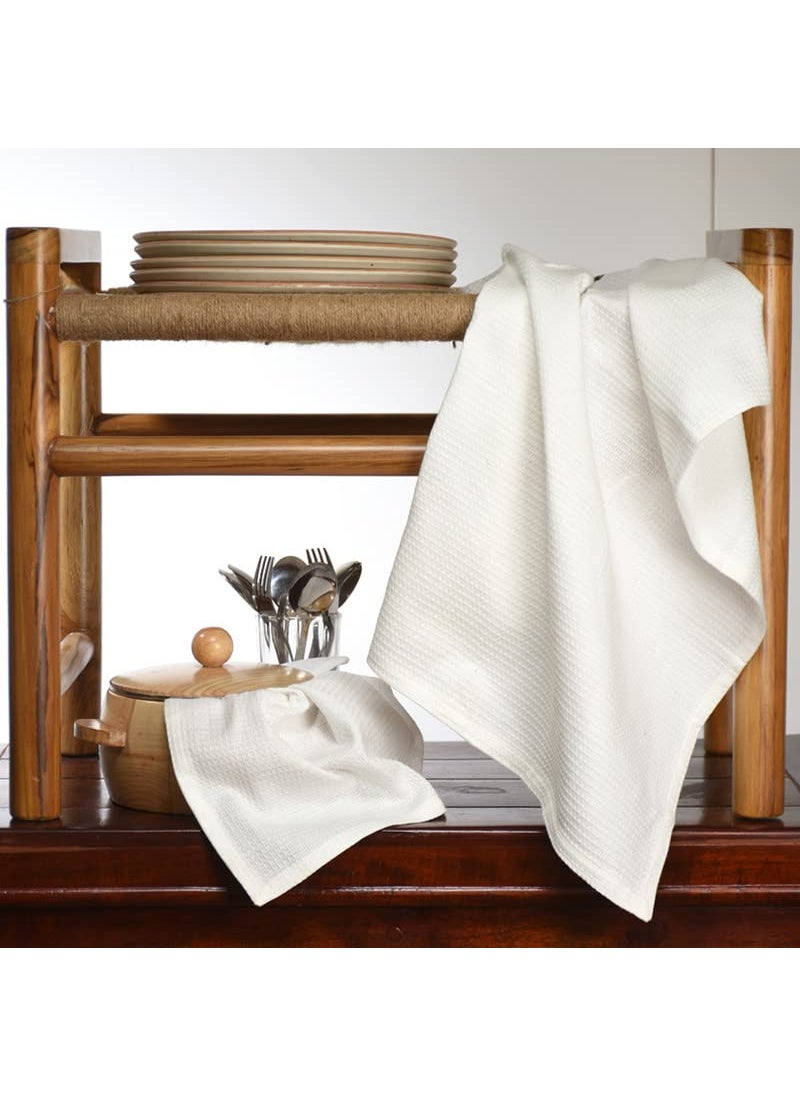 OCEAN COLLECTION Kitchen Dish Towels Natural Waffle Dyed Off White Pack of 2 Pc