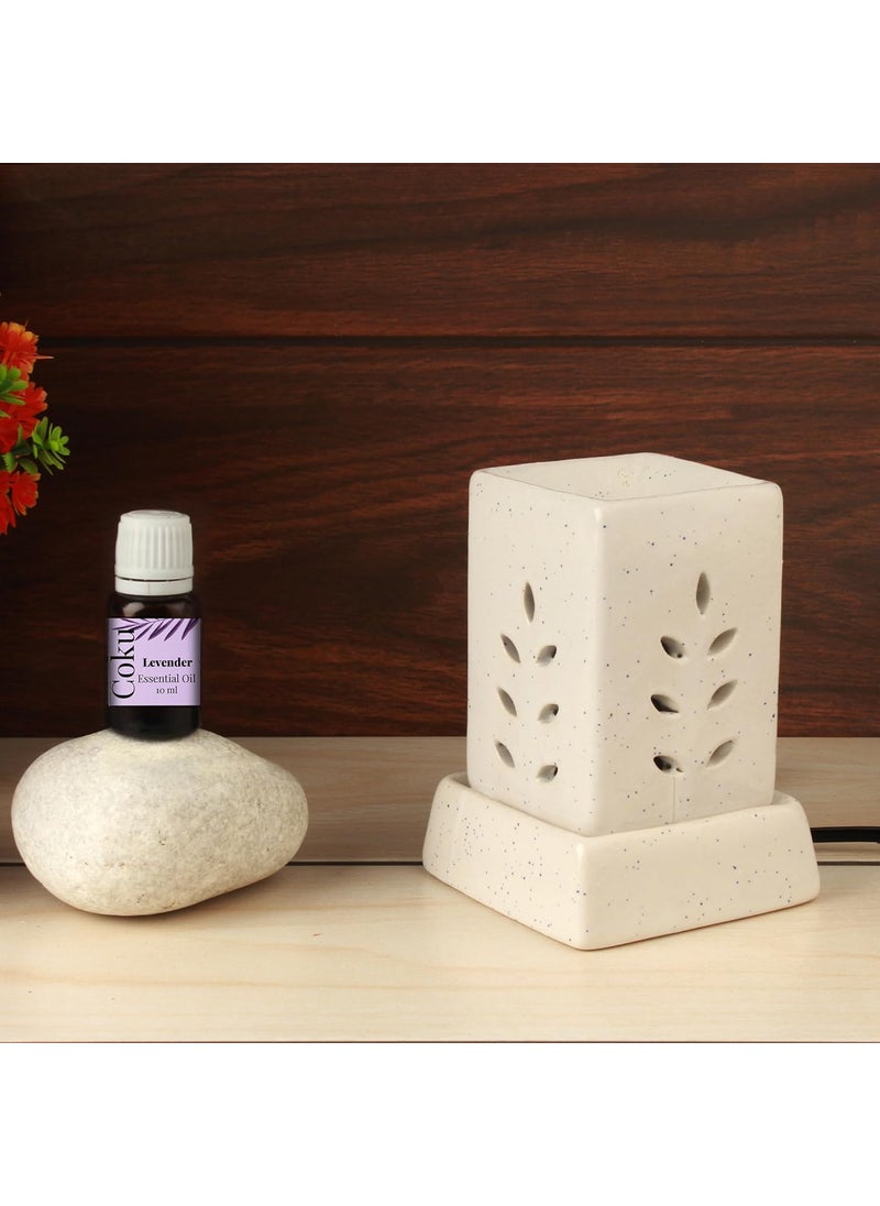 Coku Square Pillar Shape Ceramic Aroma Burner Electic Electric Diffuser Lamp Aromatherapy Diffuser for Home Oil Burners with 10 ml Fragrance Oil Combo with Lavender Fragrance