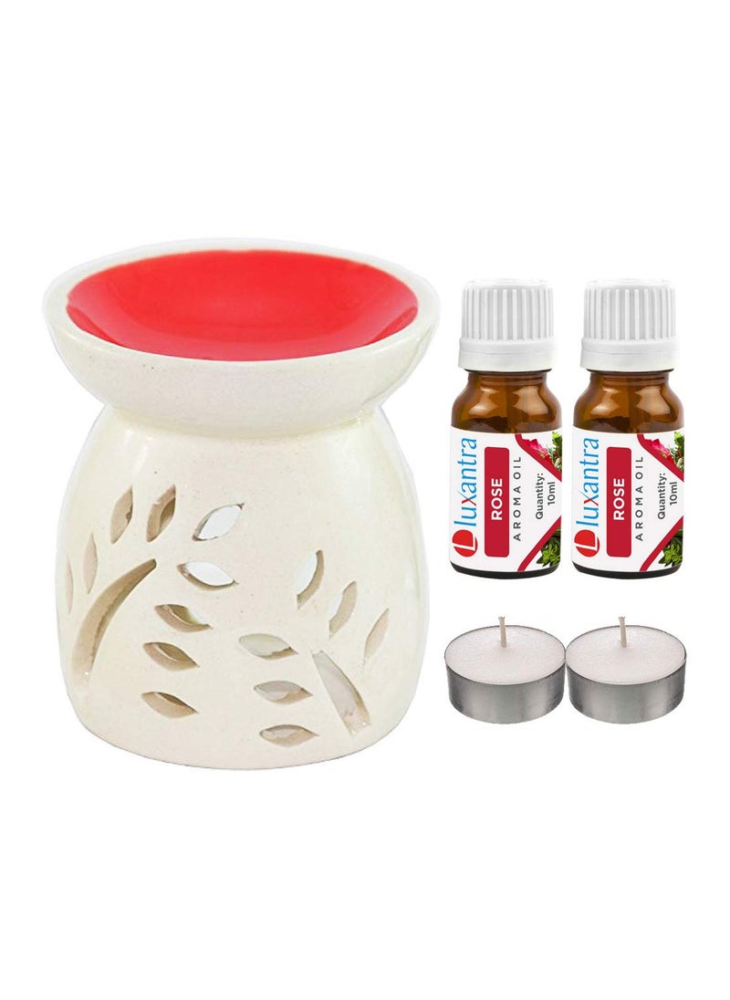 Luxantra Ceramic Aroma Diffuser with 2 Rose Aroma Oil 2 TLight Free