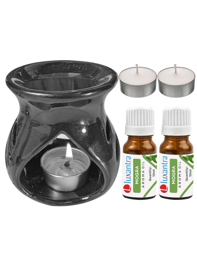 Luxantra Ceramic Aroma Diffuser Oil Burner with 2 Mogra Aroma Oil with 2 Tlight Candle Free for Home Office Hotel Spa