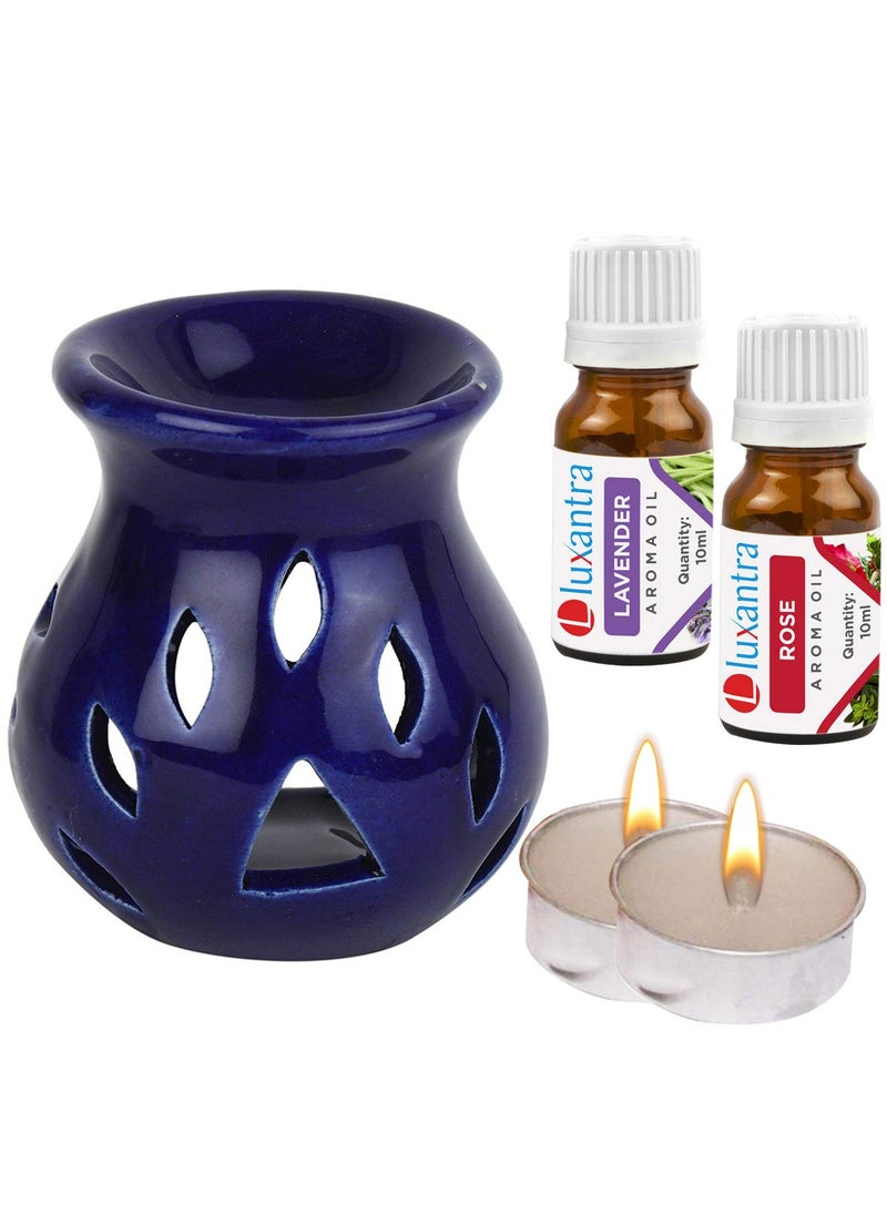 Luxantra Ceramic Aroma Diffuser Oil Burner with Lavender Rose Aroma Oil with 2 Tlight Candle Free for Home Office Hotel Spa