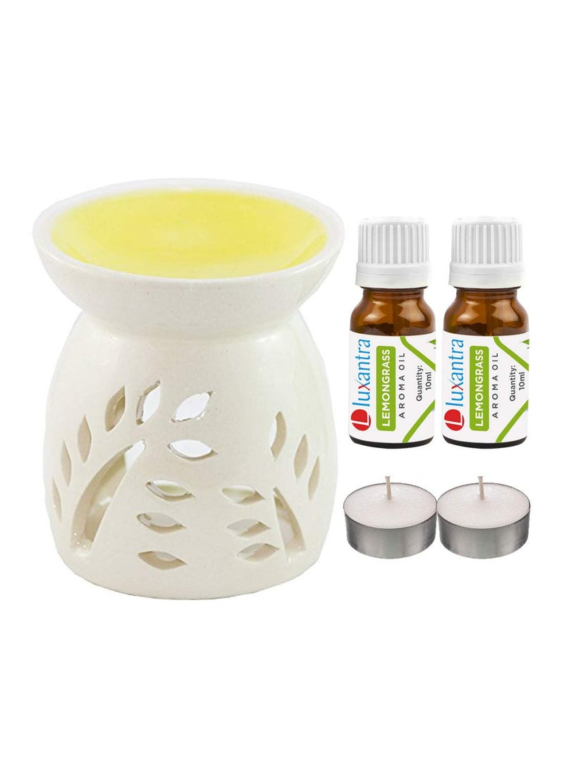 Luxantra Ceramic Aroma Diffuser with 2 Lemongrass Aroma Oil 2 TLight Free