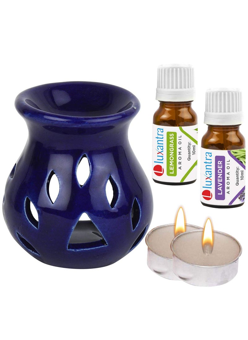Luxantra Ceramic Aroma Diffuser Oil Burner with Lemongrass Lavender Aroma Oil with 2 Tlight Candle Free for Home Office Hotel Spa