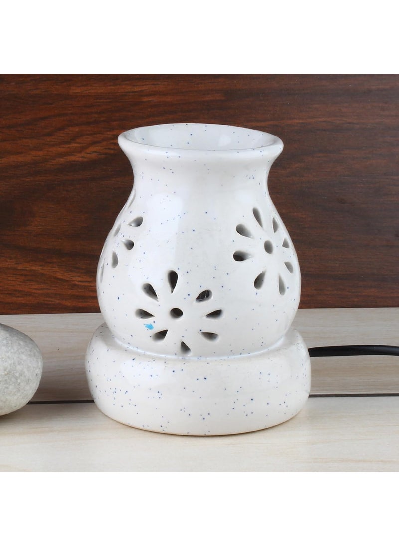 Coku Floral Matki Ceramic Electric Aroma Diffuser with Bulb Aromatherapy Night Lamp Electric Oil BurnersOil Warmer Air Freshener for Home Fragrance Only Floral Matki Diffuser White