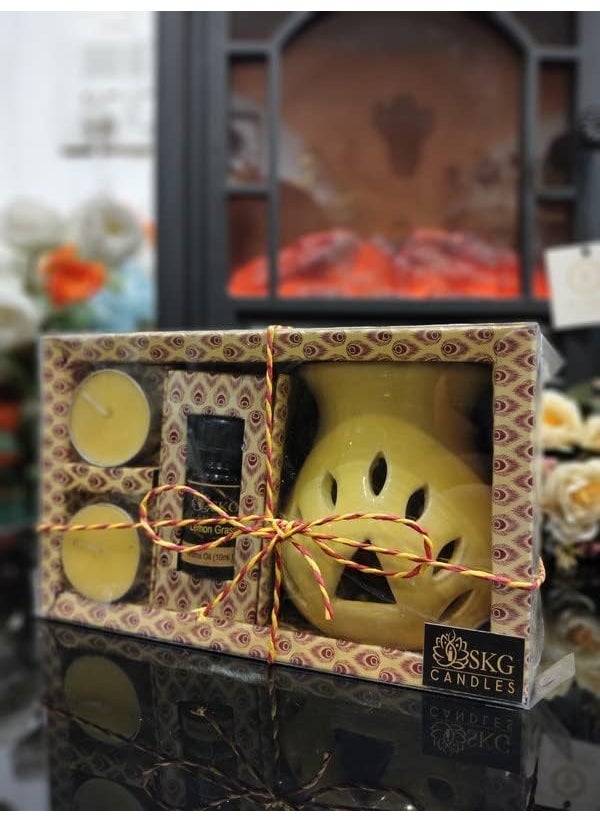Sunshine Glow Exquisite Yellow Ceramic Aroma Oil Heat Diffuser with Lemongrass Fragrance Unique Handcrafted Gift for a Serene Atmosphere and Lasting Tranquility
