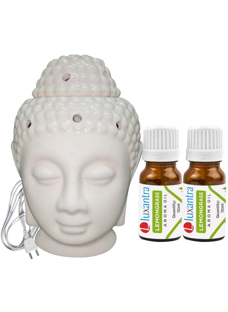 Luxantra Ceramic Electric Buddha Aroma Diffuser Night Lamp Light with 2 Lemongrass Aroma Oil 10ml Each for Home Office Hotel Spa Made in India