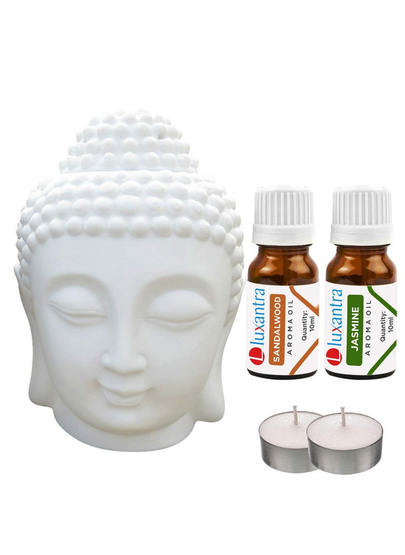 Luxantra White Ceramic Buddha Head Aroma Diffuser Air Freshener for Home Office Oil Burner Lamp Night with Sandalwood 10ml