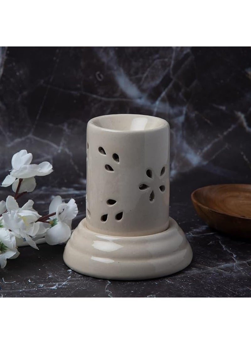 ASIAN AURA Aroma Diffuser Electric Flower Cut Design Ceramic Aroma Diffuser Oil Burner For Home Fragnance Pack Of 1 White