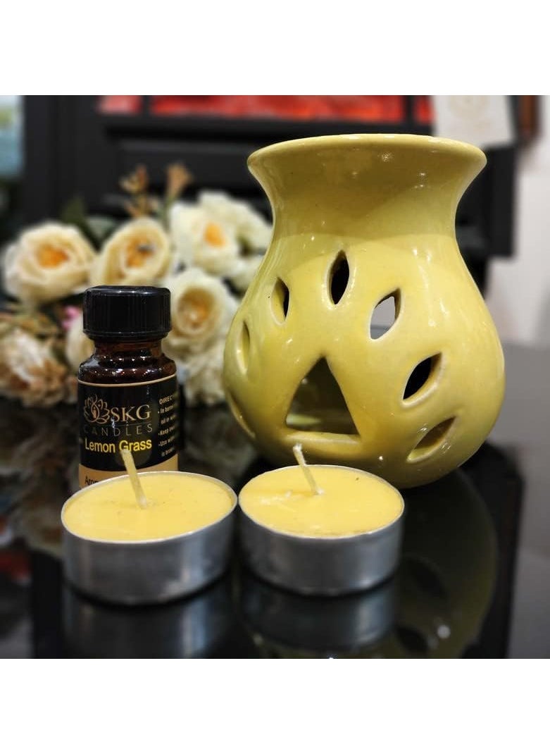 Golden Aura Delight Exceptional Handmade Yellow Ceramic Aroma Oil Heat Diffuser Enveloped in Captivating Lemongrass Scent Unparalleled Gift for Ultimate Relaxation and Inner Balance