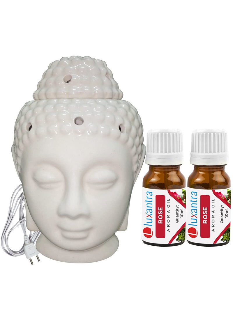 Luxantra Ceramic Electric Buddha Aroma Diffuser for Home Night Lamp Light with Rose Aroma Oil 10ml Each for Home Office Hotel Spa Made in India