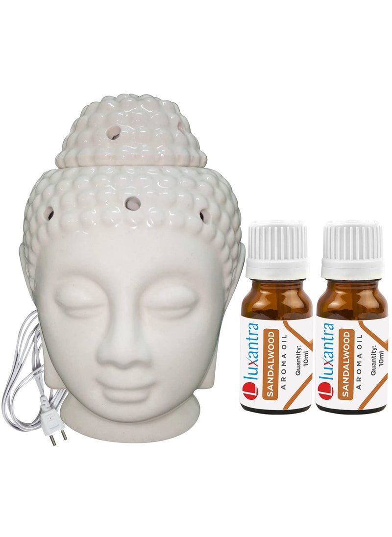 Luxantra Ceramic Electric Buddha Aroma Diffuser for Home Night Lamp Light with Sandalwood Aroma Oil 10ml Each for Home Office Hotel Spa Made in India
