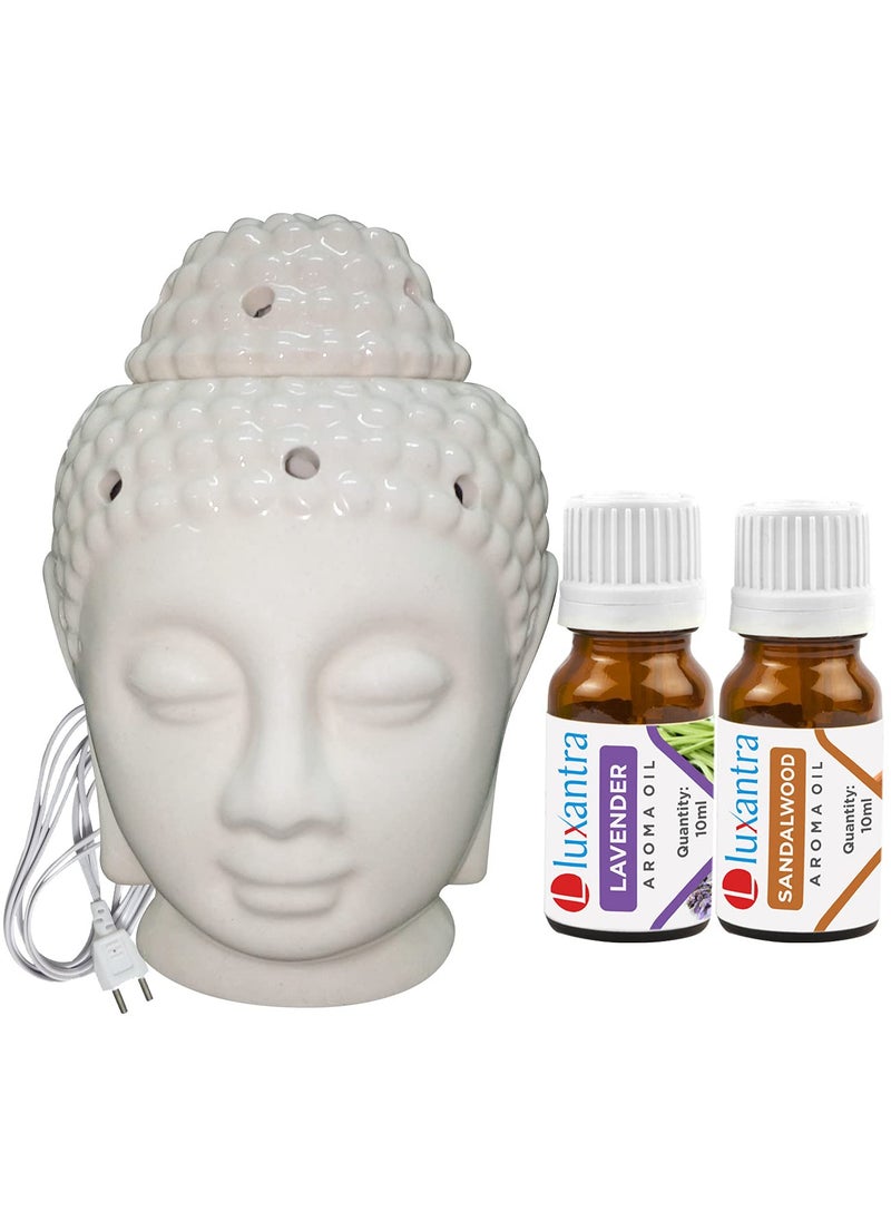 Luxantra Ceramic Electric Buddha Aroma Diffuser for Home Night Lamp Light with Lavender and Sandalwood Aroma Oil 10ml Each for Home Office Hotel Spa Made in India