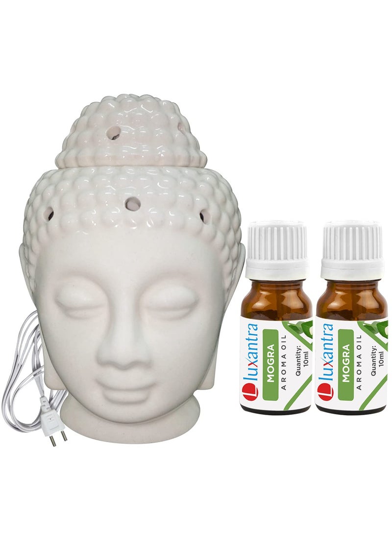 Luxantra Ceramic Electric Buddha Aroma Diffuser for Home Night Lamp Light with Mogra Aroma Oil 10ml Each for Home Office Hotel Spa Made in India