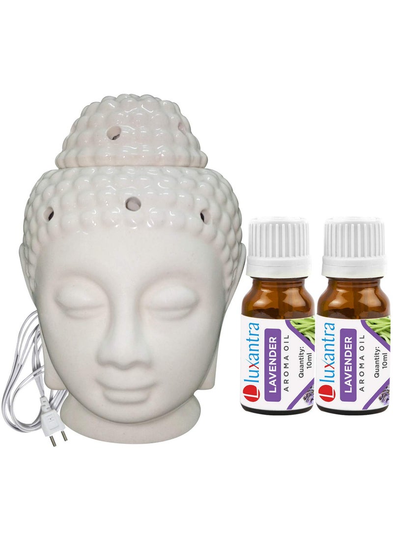 Luxantra Ceramic Electric Buddha Aroma Diffuser for Home Night Lamp Light with Lavender Aroma Oil 10ml Each for Home Office Hotel Spa Made in India