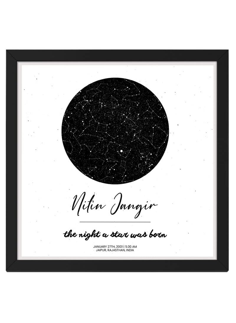 Ritwikas Personalized Zodiac Starmap Position Customized Constellations With Your Name Message Date Place Frame with Asterism For Table Desk Size 95 x 95 Inch Black White Set of 1