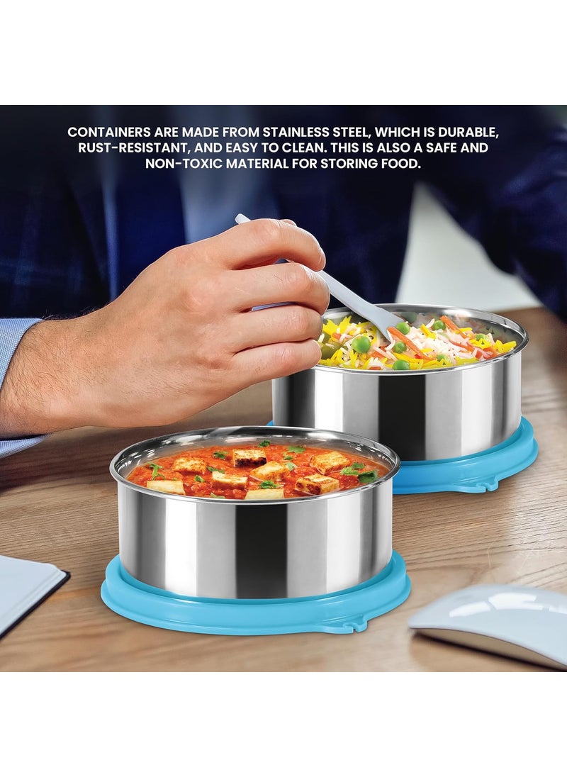 MILTON Mini Lunch Prime Tiffin with Unisex Bag, 2 Stainless Steel Containers 300 ml Each, with Plastic Cutleries, Leak-Proof Lunch Box for Office, School, College, Blue