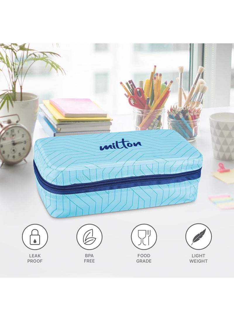 MILTON Mini Lunch Prime Tiffin with Unisex Bag, 2 Stainless Steel Containers 300 ml Each, with Plastic Cutleries, Leak-Proof Lunch Box for Office, School, College, Blue