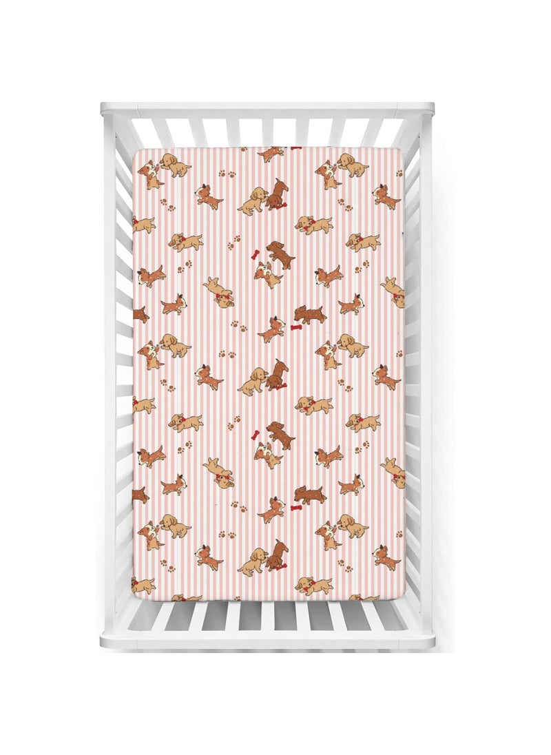Fitted Cot Crib Sheet Bed Sheets for Newborn Baby Crib Mattress Deep Pocket All Round Elastic Fitted Crib Sheet for Baby Size 132 cm x 71 cm Crib Sheets 28x52 PuppyLove